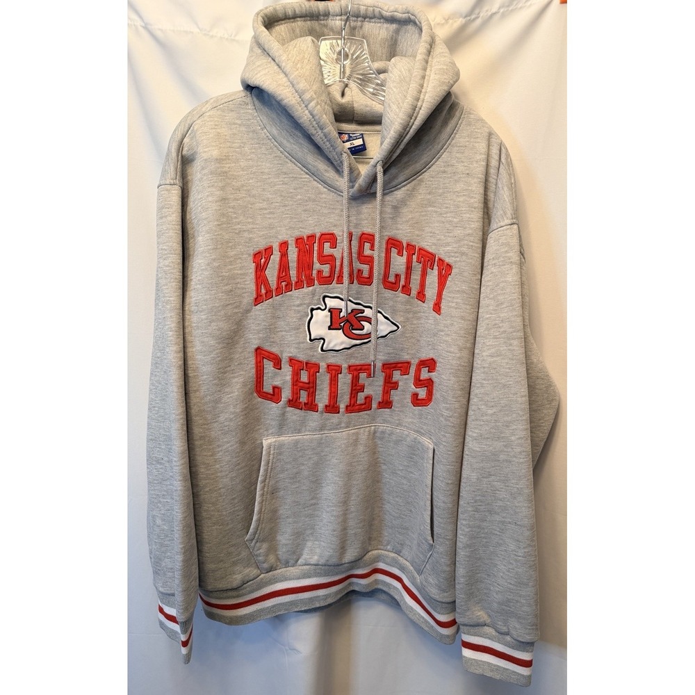 Ultra Game NFL Men's XL Kansas City Chiefs Long Sleeve Hoodie Gray Embroidered